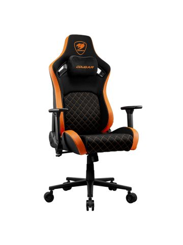 COUGAR DEFENSOR F (BLACK/ORANGE) - SEDIA GAMING - RIVESTIMENTO SIMILPELLE - BRACCIOLI 4D