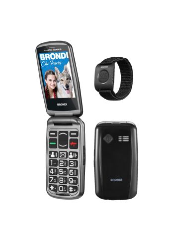 BRONDI AMICO SICURO PLUS (NERO) - TELEFONO CELLULARE PER ANZIANI - TASTO SOS - CONTROLLO REMOTO - ANNUNCIO VOCALE - BASE DI RICARICA