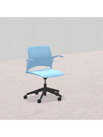 SEDUTA CEDRO H da 41,2 a 50cm, con 5 ruote, poggiagomiti, struttura nera, scocca celeste ignifuga