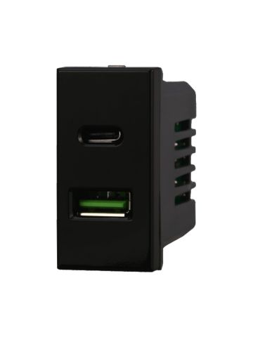 ETTROIT PRESA USB 2 IN 1 (USB-A + USB-C) - SERIE MOON - NERO (AN3002) Compatibile BTicino Axolute