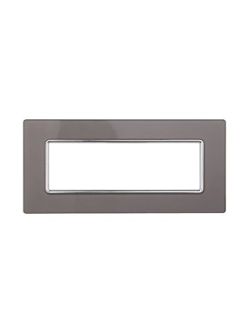 ETTROIT PLACCA IN VETRO 6 MODULI - SERIE SOLAR - ARGENTO (MT84606) Compatibile BTicino Matix