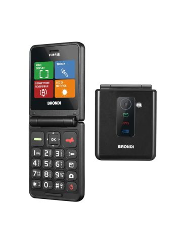BRONDI FLIPPER (NERO) - TELEFONO CELLULARE PER ANZIANI - TORCIA - FOTOCAMERA