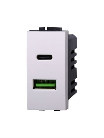 ETTROIT PRESA USB 2 IN 1 (USB-A + USB-C) - SERIE SPACE - BIANCO (LB3002) Compatibile BTicino Living