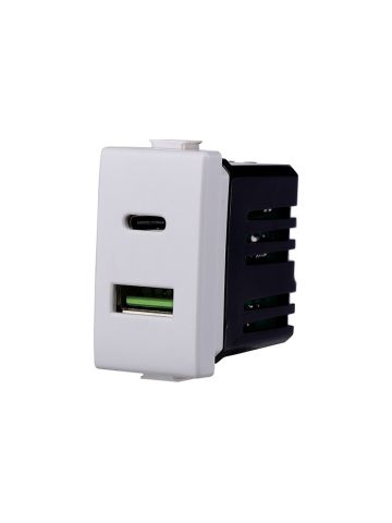 ETTROIT PRESA USB 2 IN 1 (USB-A + USB-C) - SERIE SOLAR - BIANCO (MT3002) Compatibile BTicino Matix