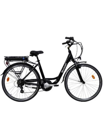 SHARP (BK-CD03E-B) CITY E-BIKE (NERA) - BICICLETTA ELETTRICA - RUOTE 26""X1.75"" - MOTORE 250W 36V - BATTERIA 36V 10AH CERTIFICATA - TELAIO IN ALLUMINIO - AUTONOMIA FINO AD 60KM