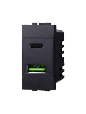 ETTROIT PRESA USB 2 IN 1 (USB-A + USB-C) - SERIE SPACE - NERO (LN3002) Compatibile BTicino Living